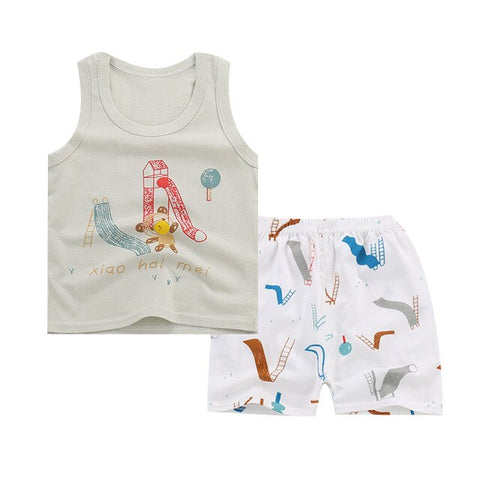 Cotton Boys Girls Suit Summer Sleeveless Vest Shorts 2pcs Suit Children Set Newest Clothing Kids Baby Toddler 0-5T