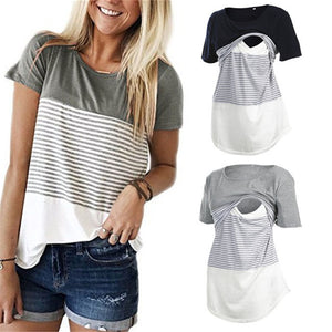 Women Pregnancy Clothes Maternity Clothing Breastfeeding Tee Nursing Tops Striped Short Sleeve T-shirt