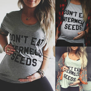 Puseky 2018 Pregnant Maternity T Shirts Shorts Casual Pregnancy Clothes Don't Eat Watermelon Seeds Women Maternity Cotton Summer