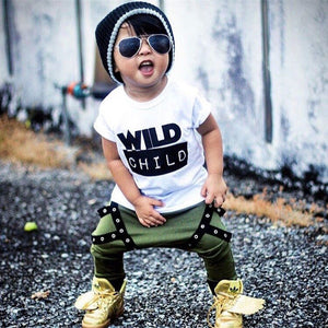 Toddler Kid Baby Boys Wild Child T-shirt Tops Long Pants Outfits Clothes