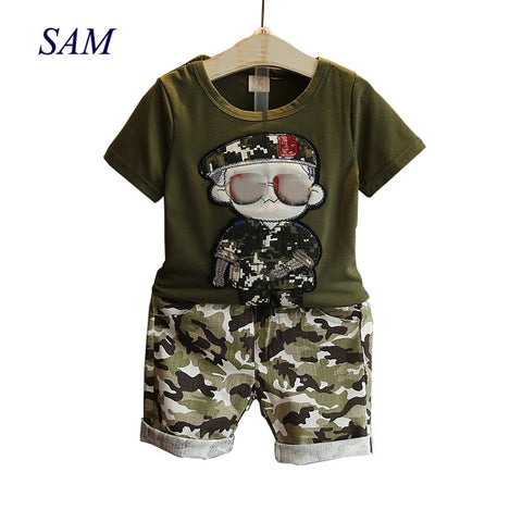 Children's Clothes 2019 Summer Kids Short Sleeves T-Shirt + Camouflage Shorts Suits Toddler Boys Clothing Sets