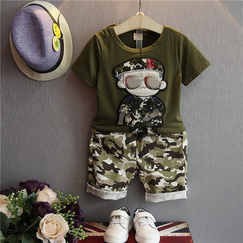 Children's Clothes 2019 Summer Kids Short Sleeves T-Shirt + Camouflage Shorts Suits Toddler Boys Clothing Sets