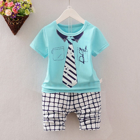 2019 children handsome clothing kids casual T-shirt with fake vest+ pant 2Pcs/set boys fashion summer sets.