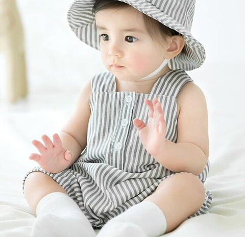 Summer new baby children's clothing boys's and girl's baby striped harness jumpsuit infant triangle climbing clothes