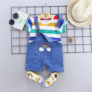 Summer Baby Girls Boy Clothes Toddler Infant Clothing Suit T Shirt Rainbow Shorts 2Pcs/Sets Kids Children Fashion casual Costume