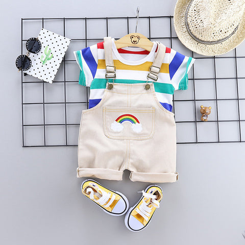 Summer Baby Girls Boy Clothes Toddler Infant Clothing Suit T Shirt Rainbow Shorts 2Pcs/Sets Kids Children Fashion casual Costume