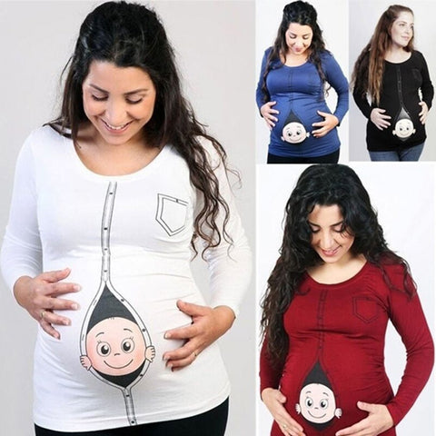 New Cute Pregnant Maternity Clothes Casual Pregnancy T Shirts with Baby Peeking Out Funny Pregnant Women Summer Tees Over-Size